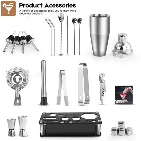 Gift 23-Piece Stainless Steel Bartender Kit & Camping Coffee Mug With BucklePack